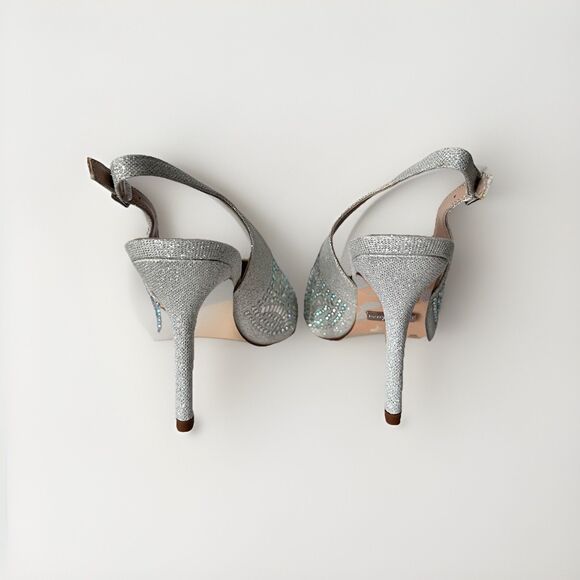 Lauren Lorraine Rachel Silver Shimmer Sling Back Heels Sz 8 Wedding Christmas - Picture 5 of 14